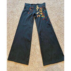 Y2K Legatte Save the Queen Designer Black Palazzo Pants w/Applique Italy 6 8 NWT